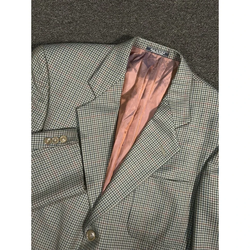 Corneliani Blazer Jacket Men's 43R Beige Green Gingham Check Wool Old Money